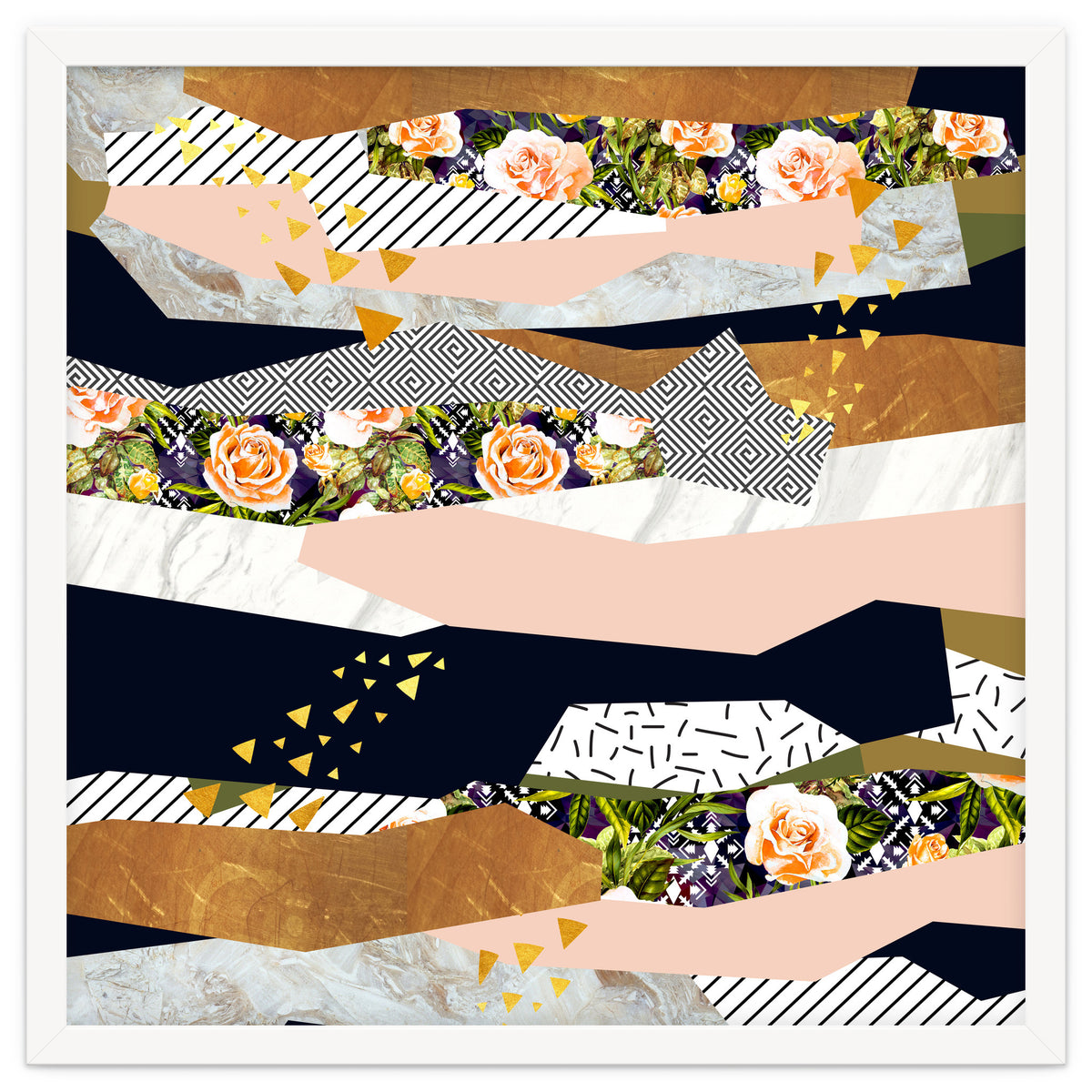 Collage of textured shapes and flowers