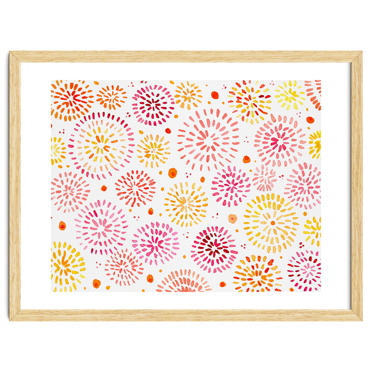 Abstract fireworks pattern in yellow and red