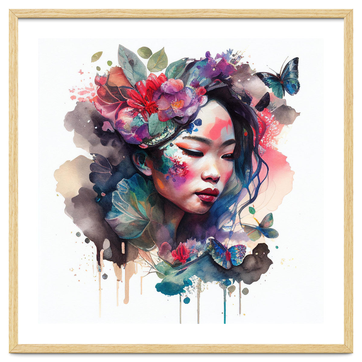 Watercolor Floral Asian Woman #10