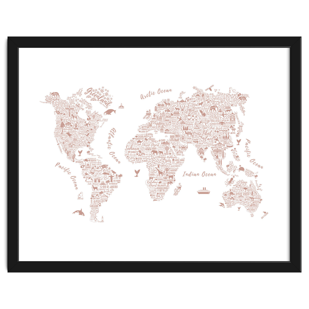 Typography World Map in Pink