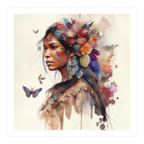 Watercolor Floral Indian Native Woman #9 (Print Only) thumbnail