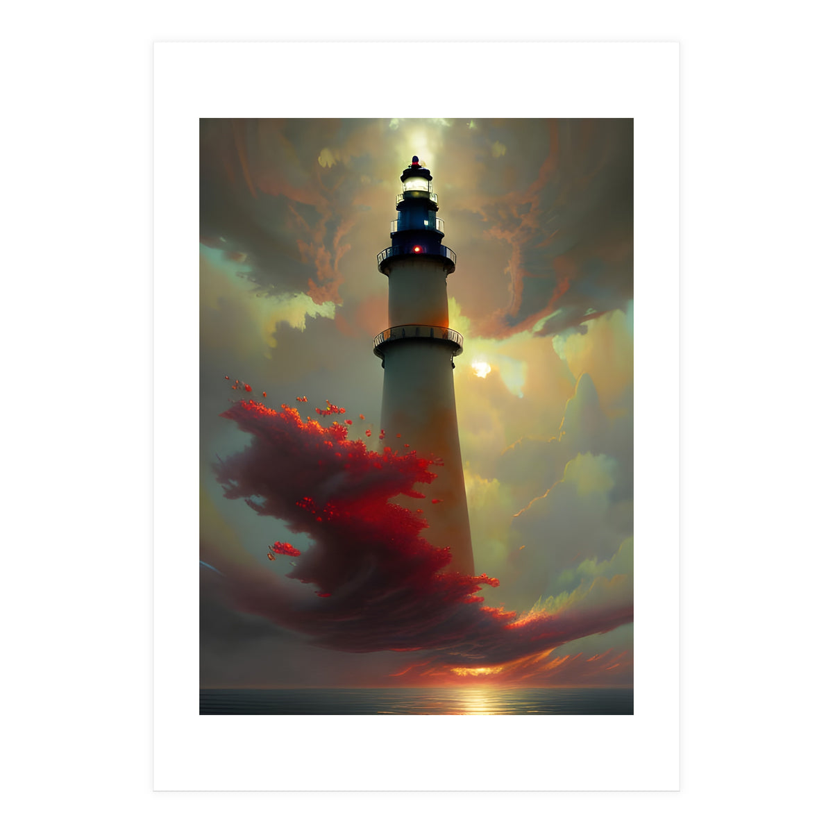 Lighthouse floating in the Sunset Clouds (Print Only)