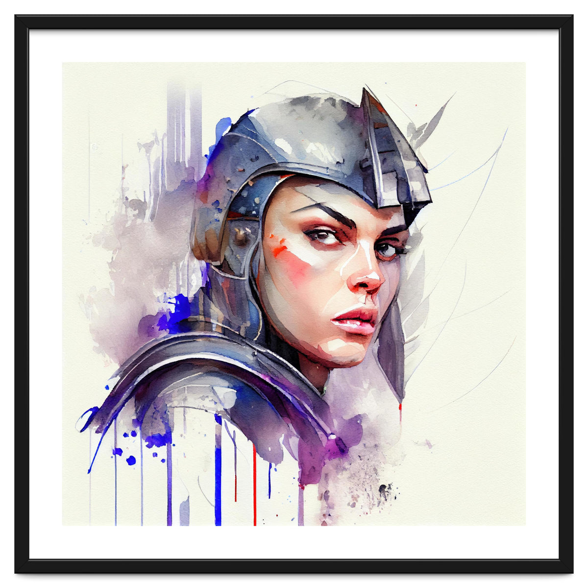 Watercolor Medieval Soldier Woman #3