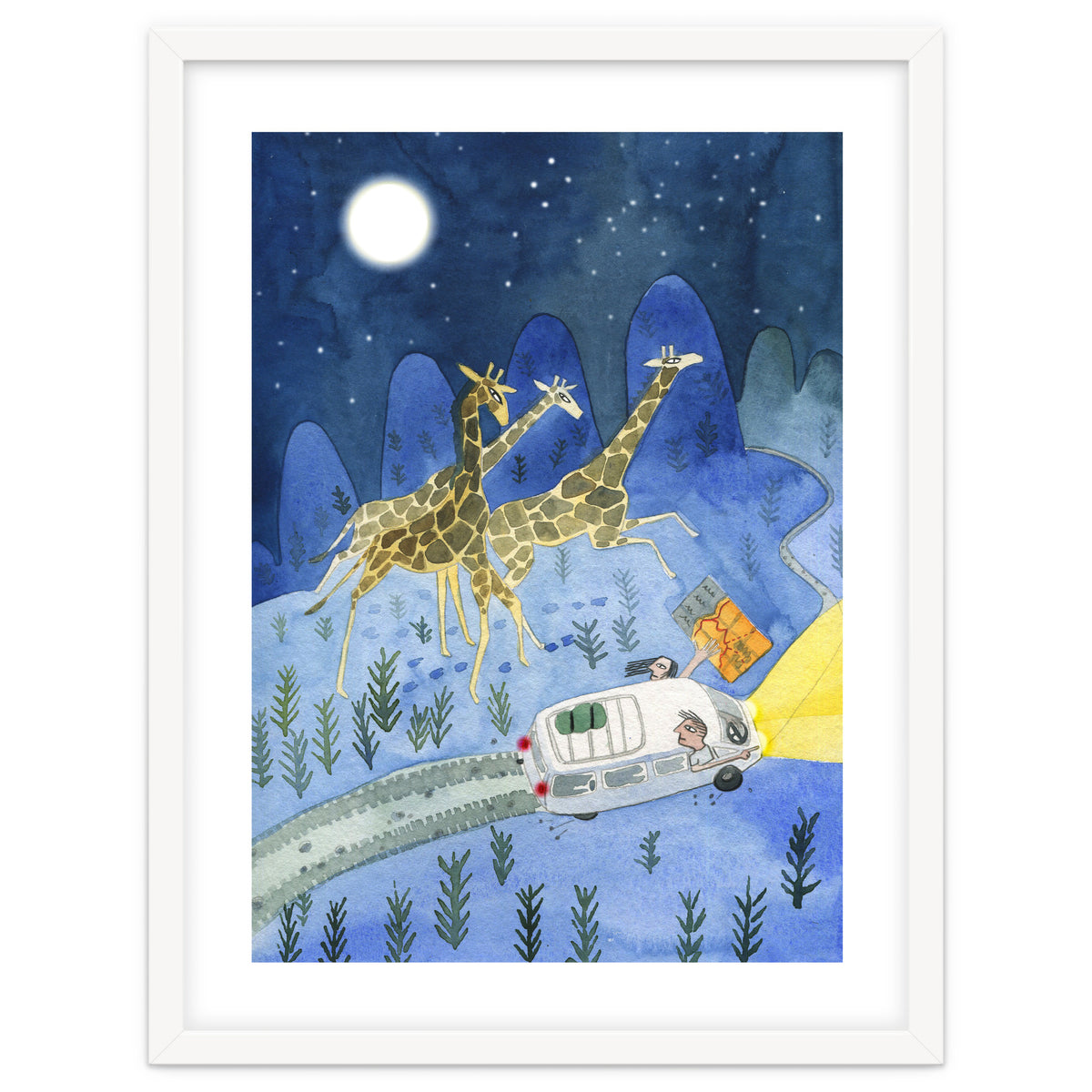 Giraffes In Moonlight