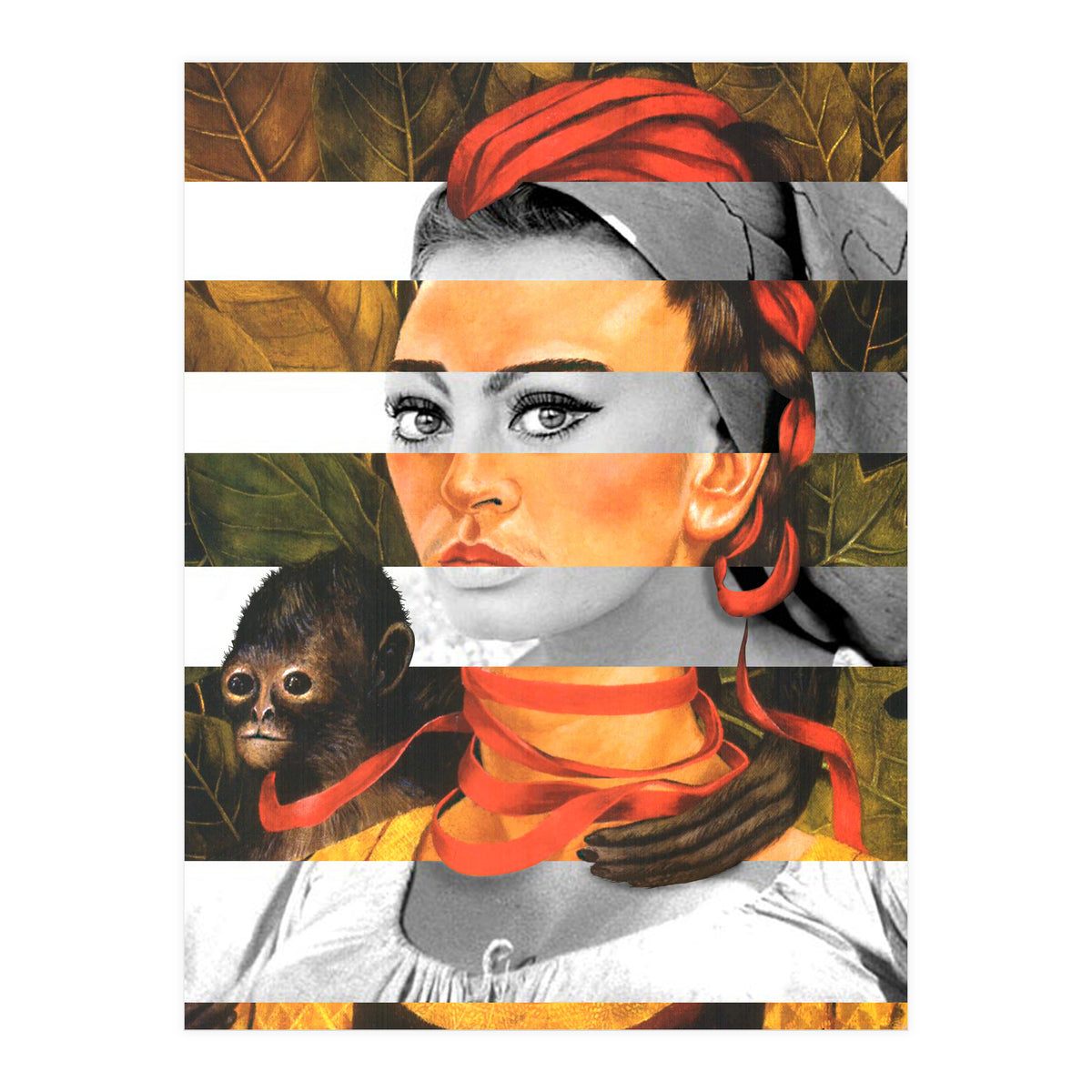 Frida Kahlo's Self Portrait with Monkey & Sophia Loren (Print Only)