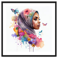 Watercolor Floral Muslim Arabian Woman #7