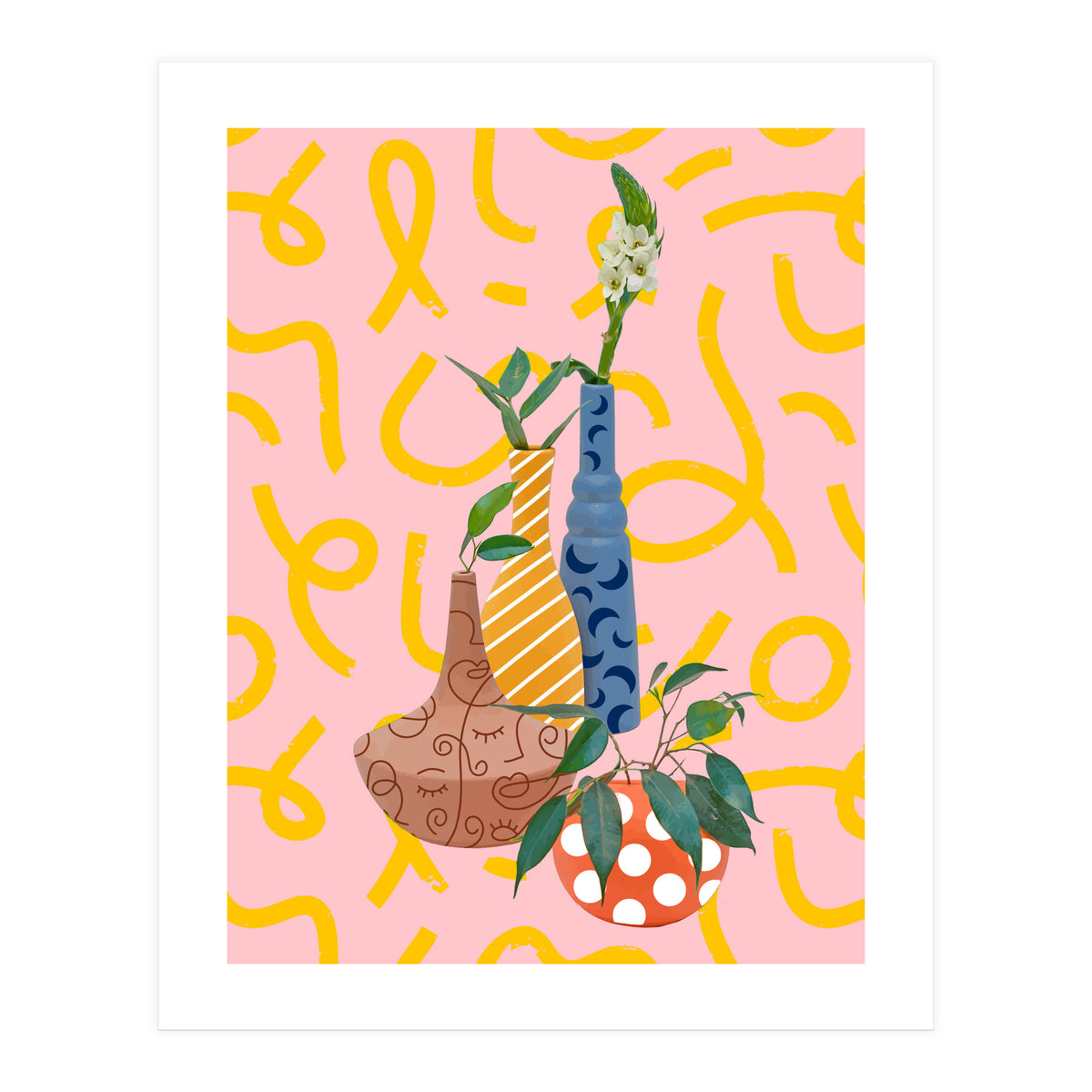 Modern Botanicals, Abstract Plant Pots, Quirky Nature Bohemian, Contemporary Decor (Print Only)