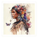 Watercolor Floral Indian Native Woman #9 (Print Only) thumbnail