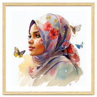 Watercolor Floral Muslim Arabian Woman #1