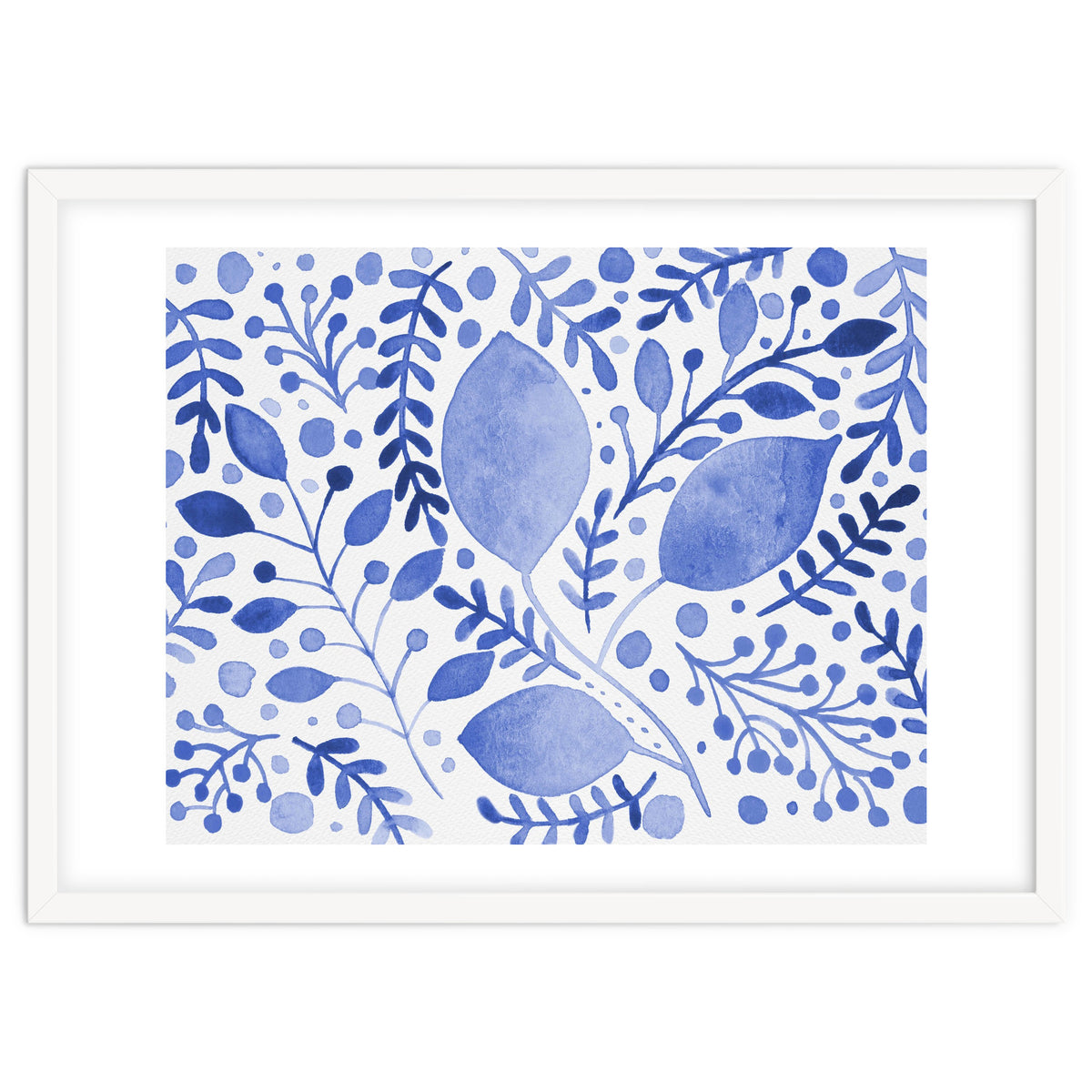 Watercolor branches and leaves - blue