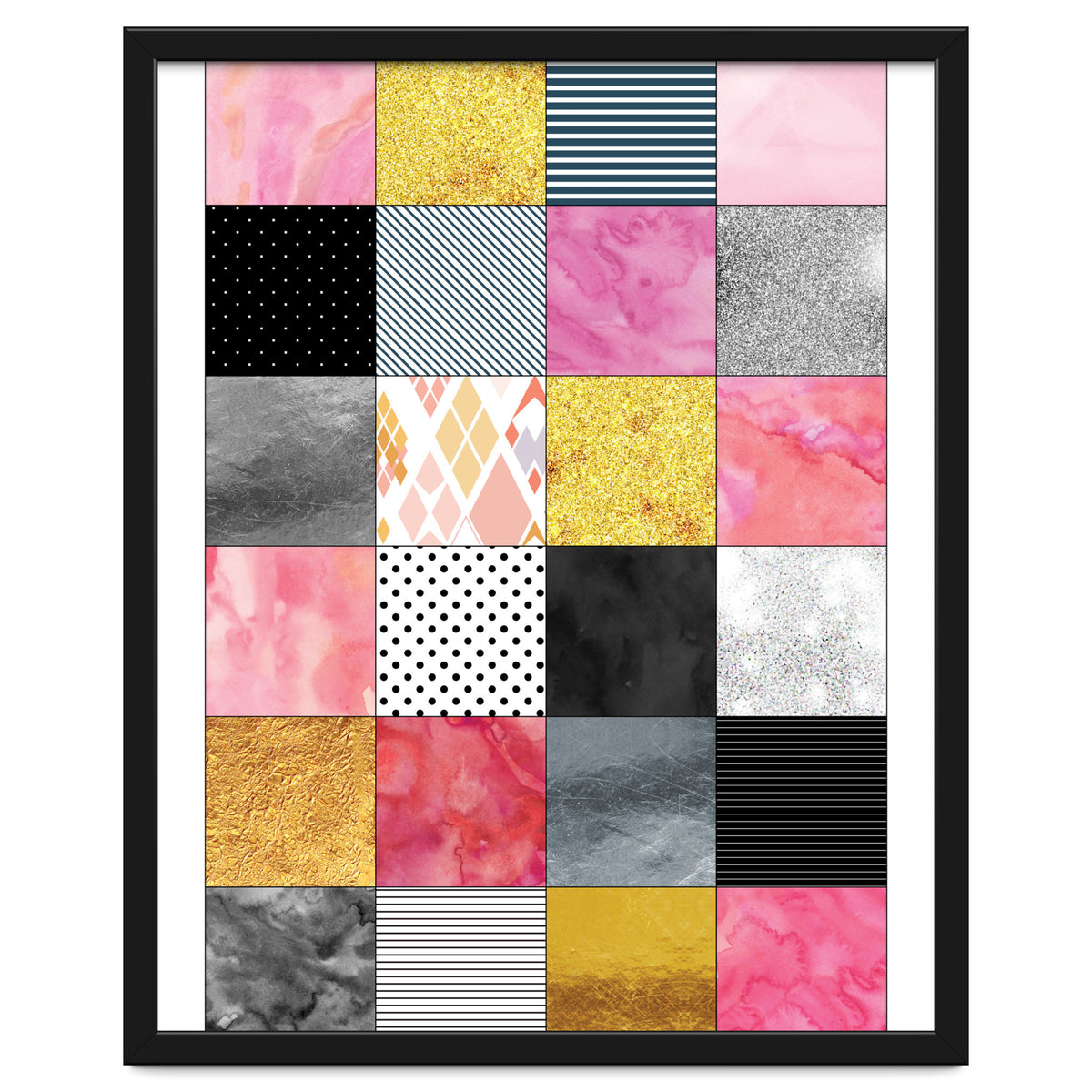 Pink Silver And Gold Quilt Art