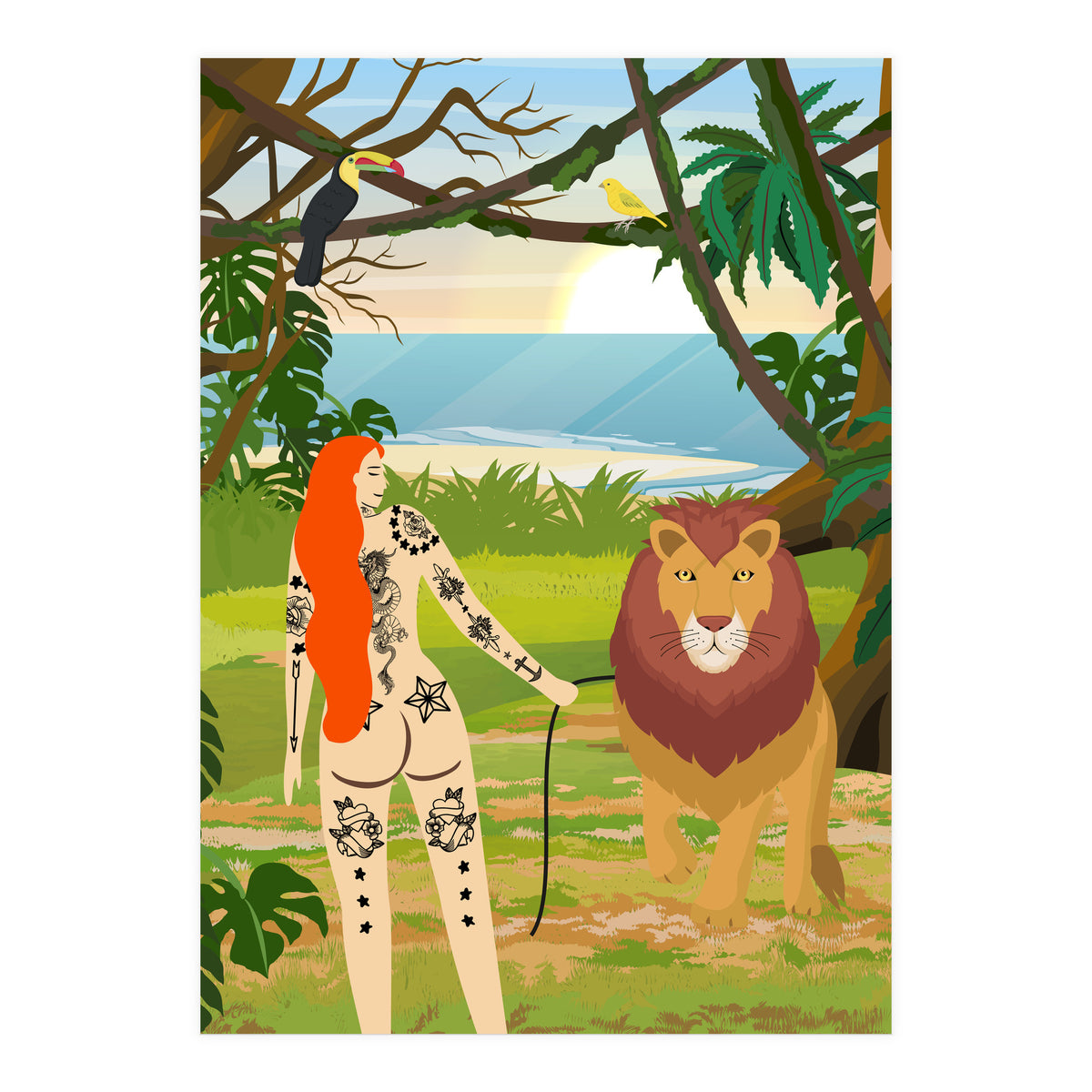 Tattooed Girl with Lion (Print Only)