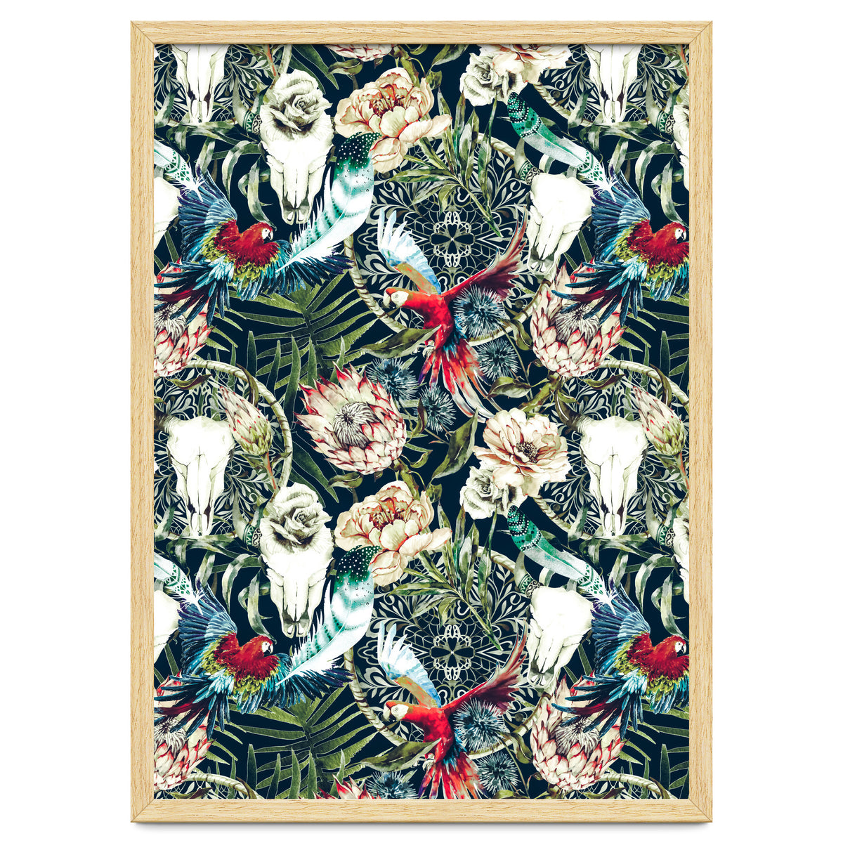 Dark pattern boho skull tropical