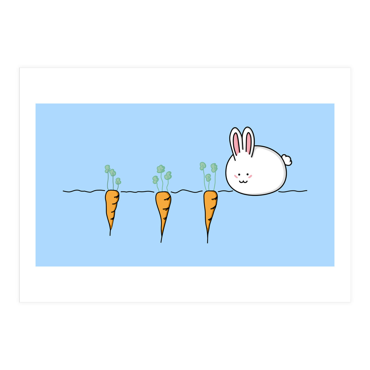 Kawaii Cute Rabbit With Carrots (Print Only)