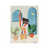 Headstand, Cat Yoga, Active Woman Workout, Eclectic Colorful Pets Terrazzo (Print Only) thumbnail