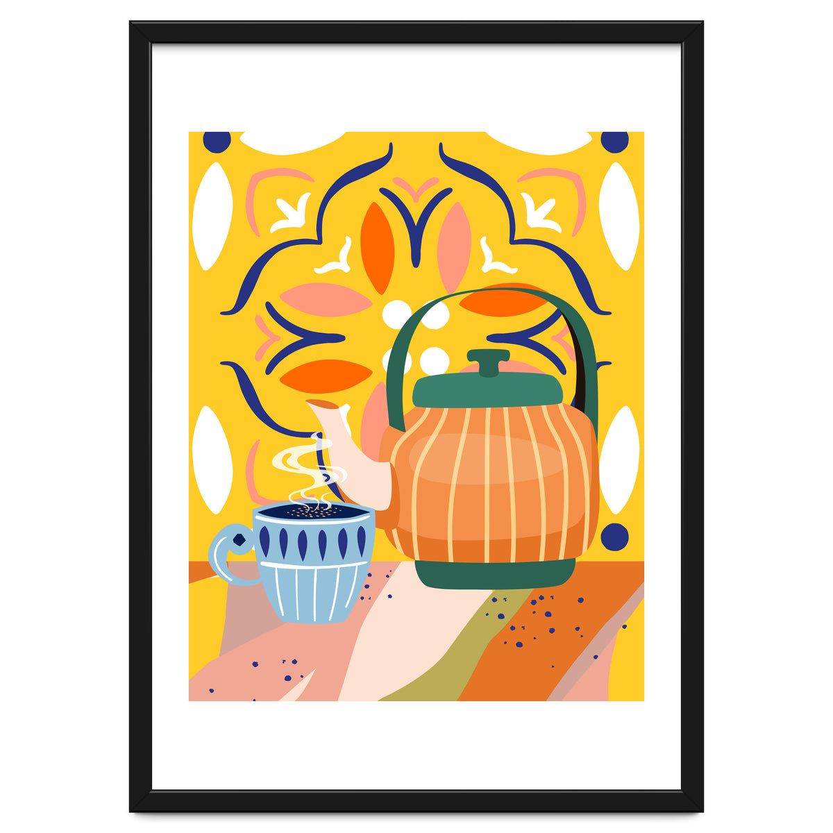 Pumpkin Spice Latte | Tea Chai Kettle & Cup | Modern Bohemian Colorful India | Eclectic Culture