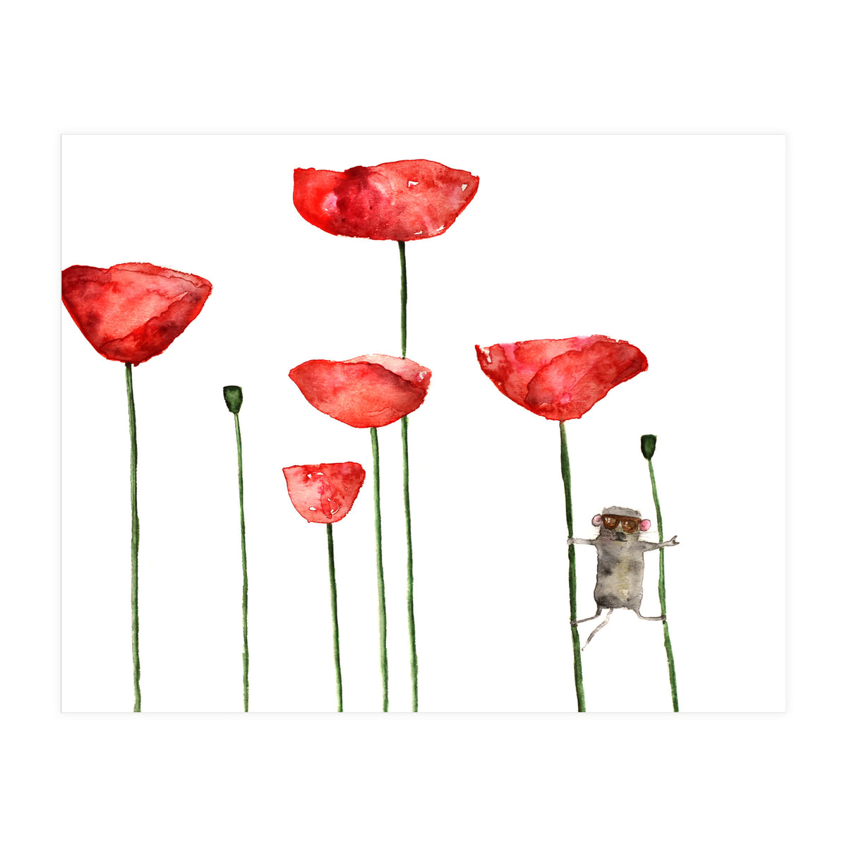 Little mouse loves big poppies || watercolor for nursery (Print Only)