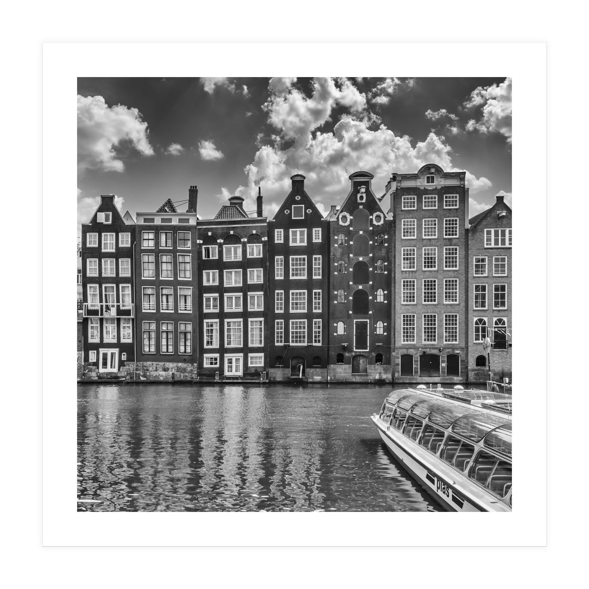 AMSTERDAM Damrak and dancing houses | Monochrome (Print Only)