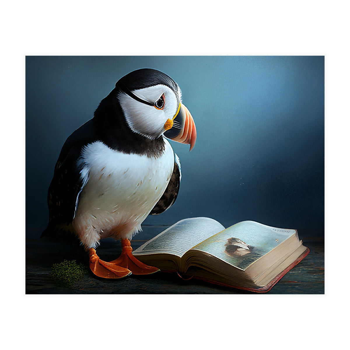 Puffin Reading a Book (Print Only)