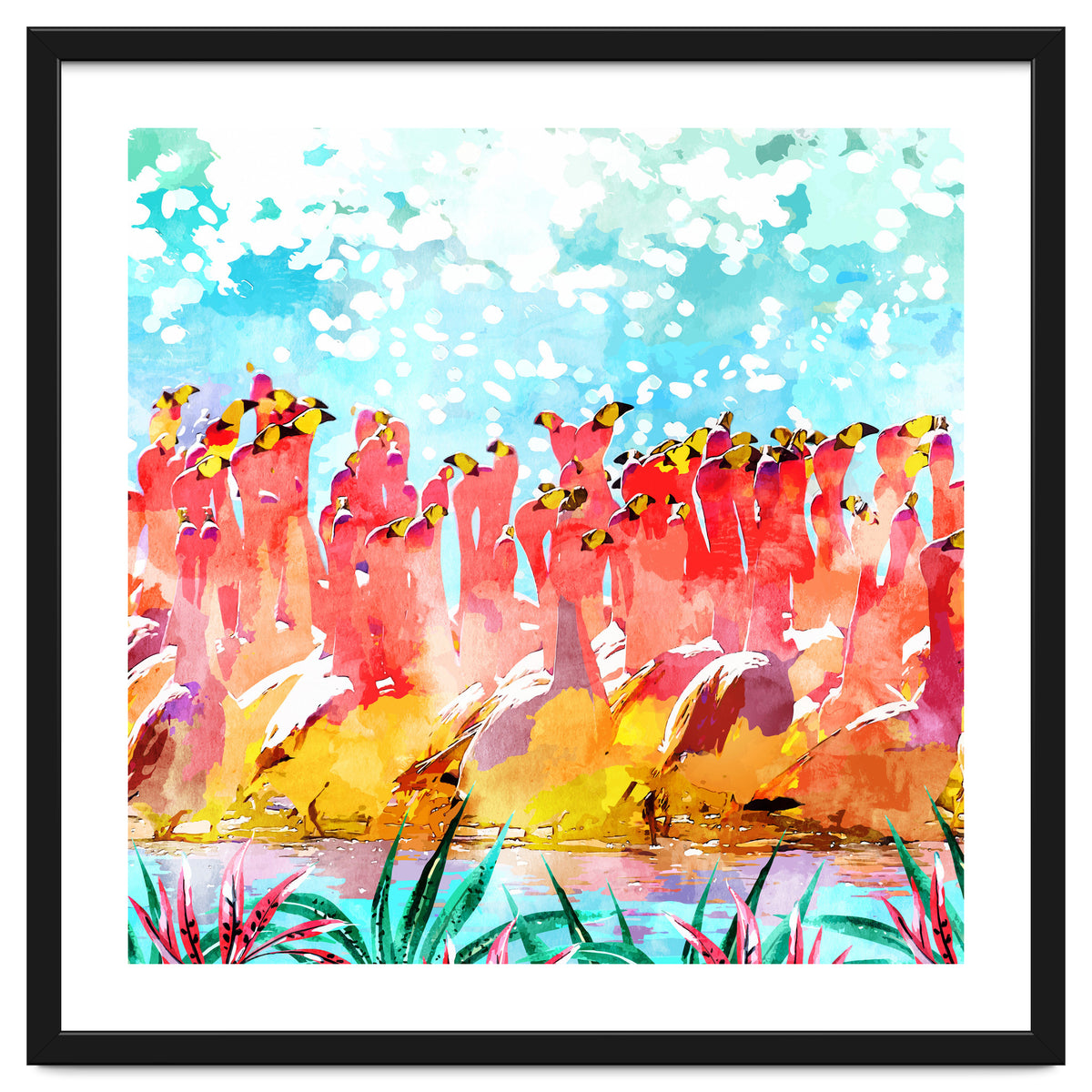 Save The Tropics Series Flamingo Flock Watercolor Painting