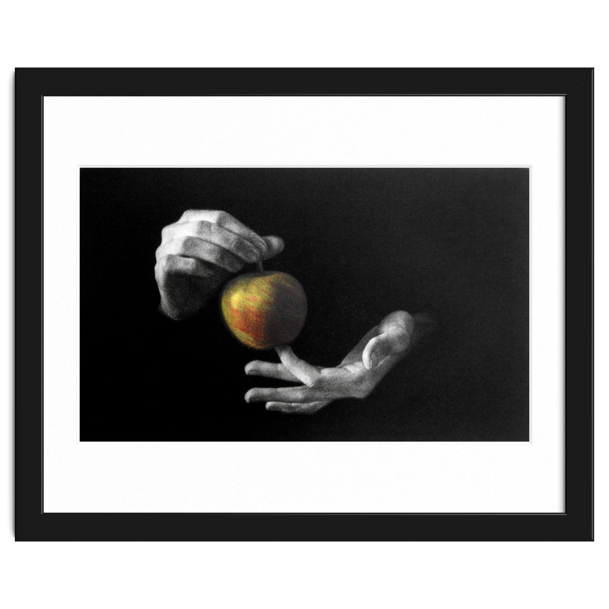 Mezzotint Hands Apple Left