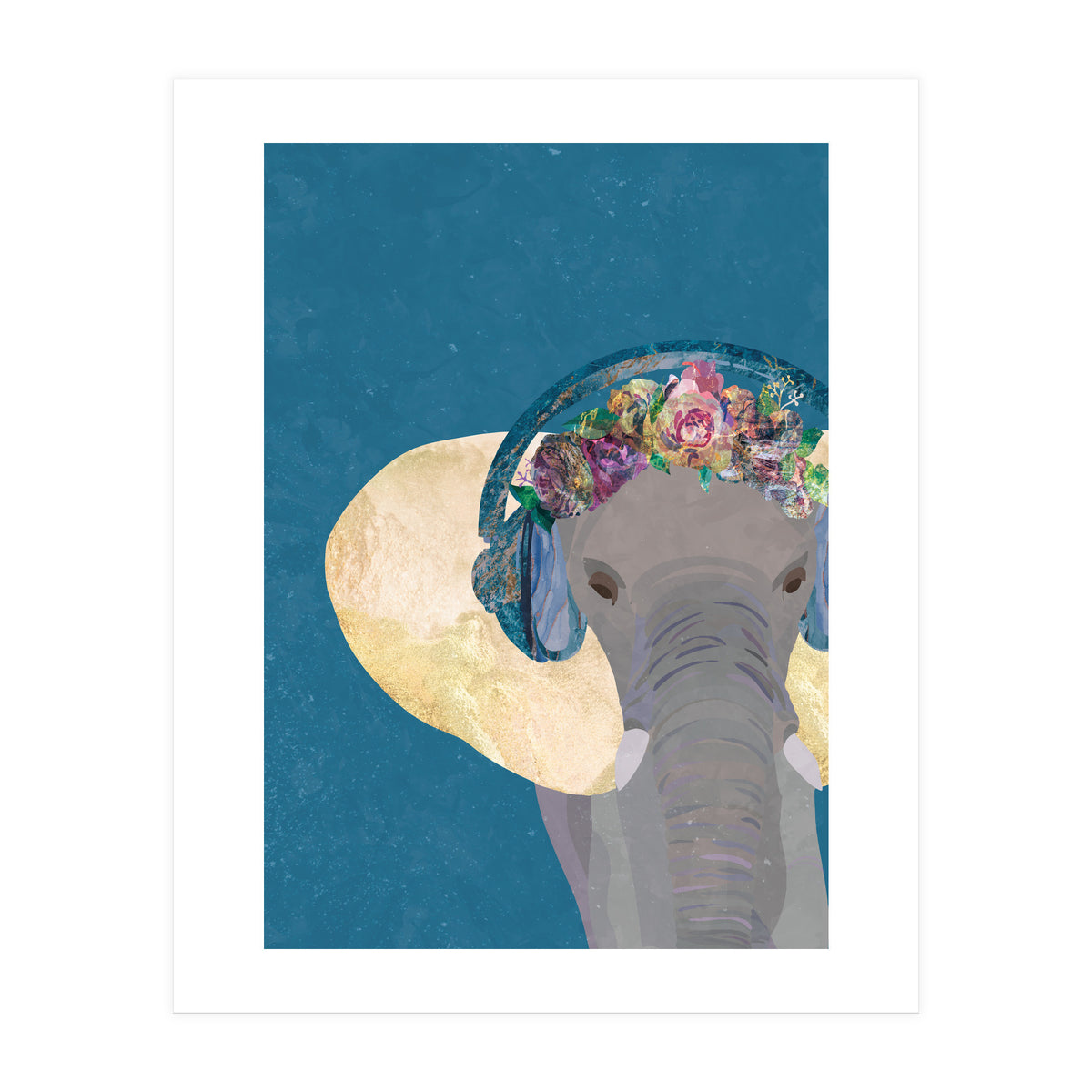 Boho Elephant listening to Music (Print Only)