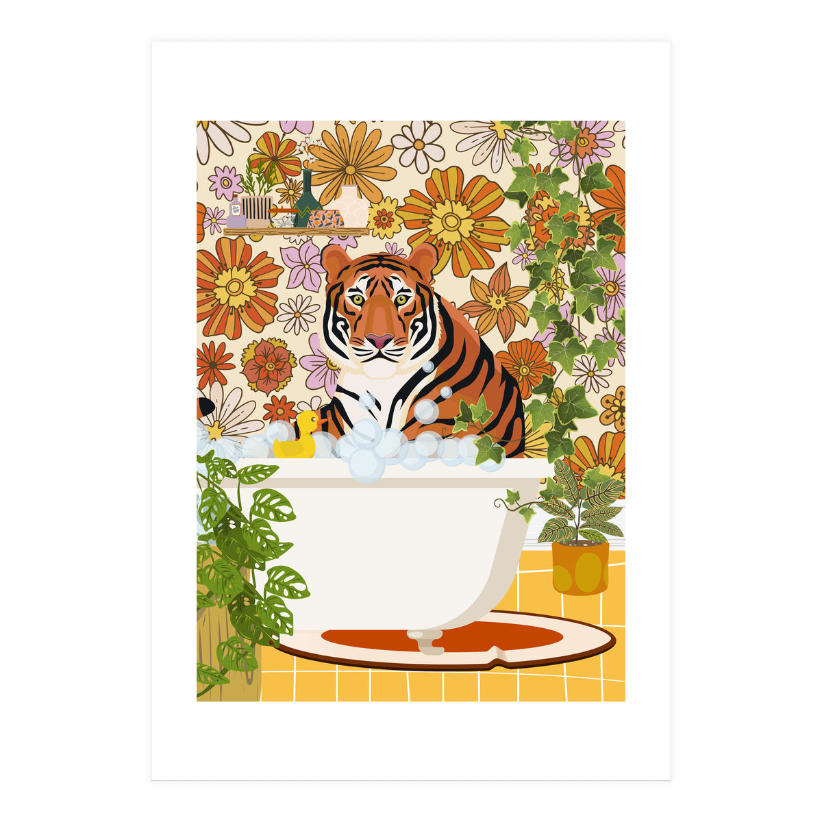 Tiger Bathing in Groovy Bathroom (Print Only)