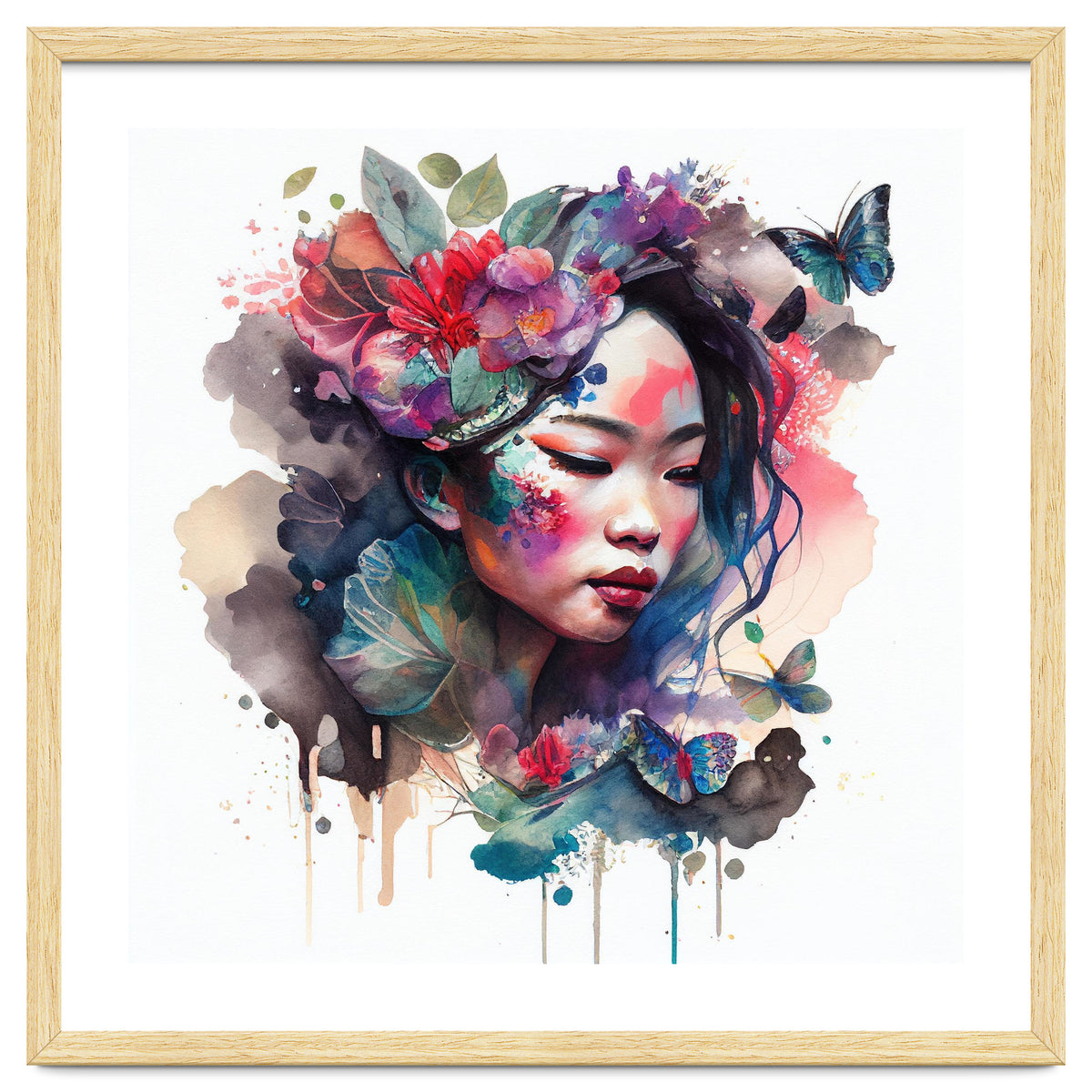 Watercolor Floral Asian Woman #10