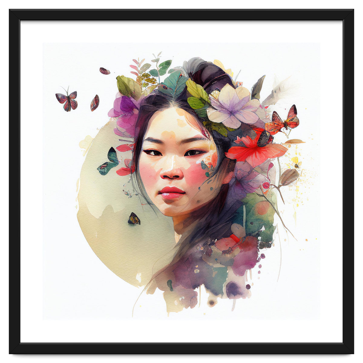 Watercolor Floral Asian Woman #3