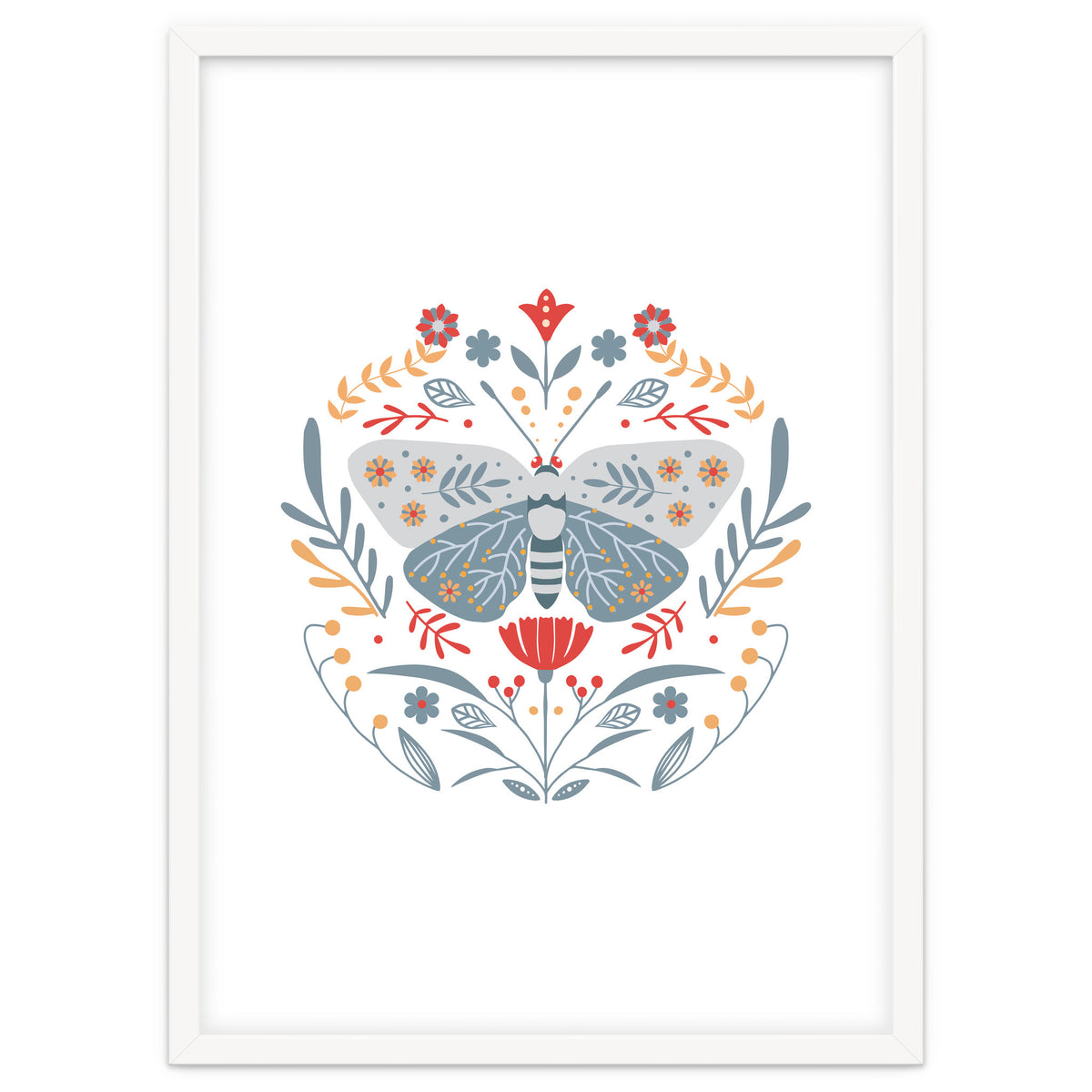 Scandinavian Folk Art: Butterfly & Flowers