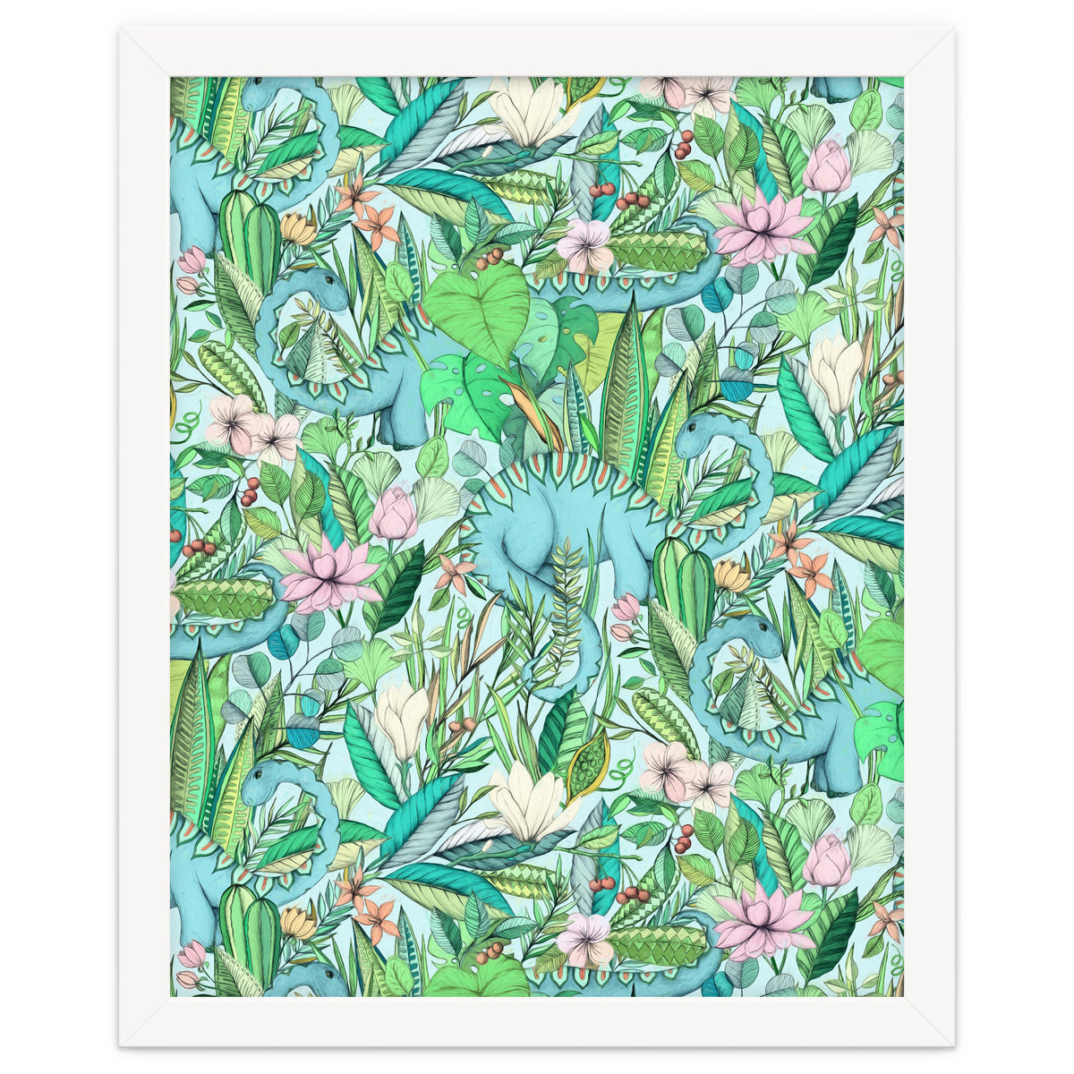 Improbable Botanical with Dinosaurs - soft pastels