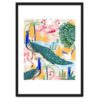 Utopia, Tropical Wildlife Animals, Flamingo Peacock Seagull Vintage Botanical Palm