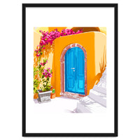 Sunny Morocco, Summer Architecture Greece Travel Painting, Boungainvillea Tropical Floral