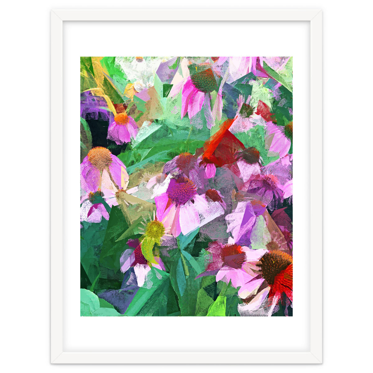 The Memory of Spring, Crosshatch Botanical Floral Painting, Plants Garden Meadow, Flowers Nature Digital Illustration