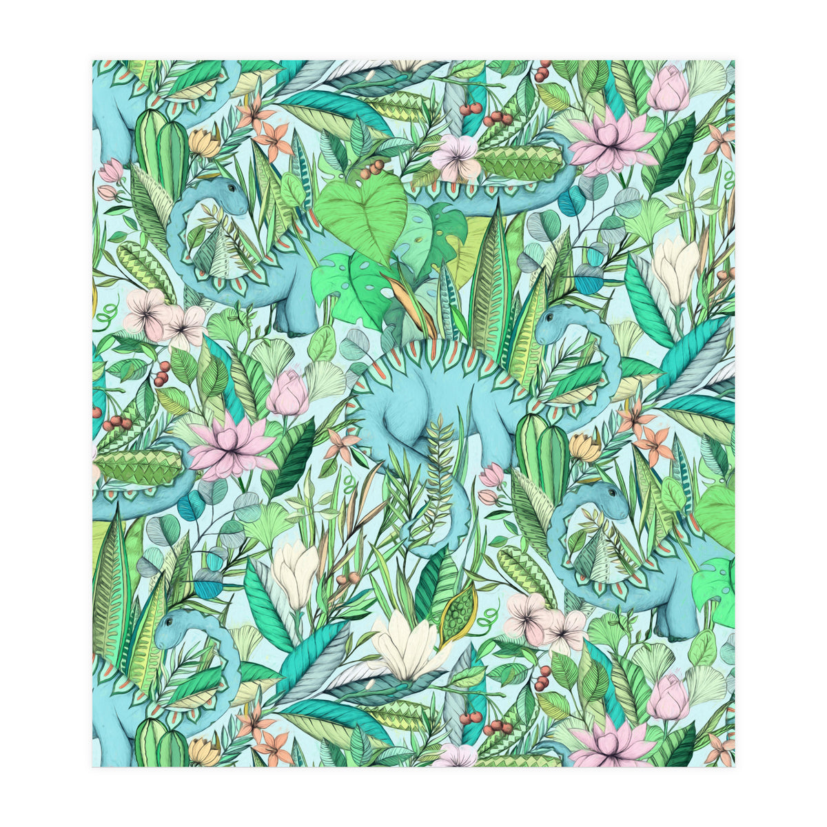 Improbable Botanical with Dinosaurs - soft pastels (Print Only)