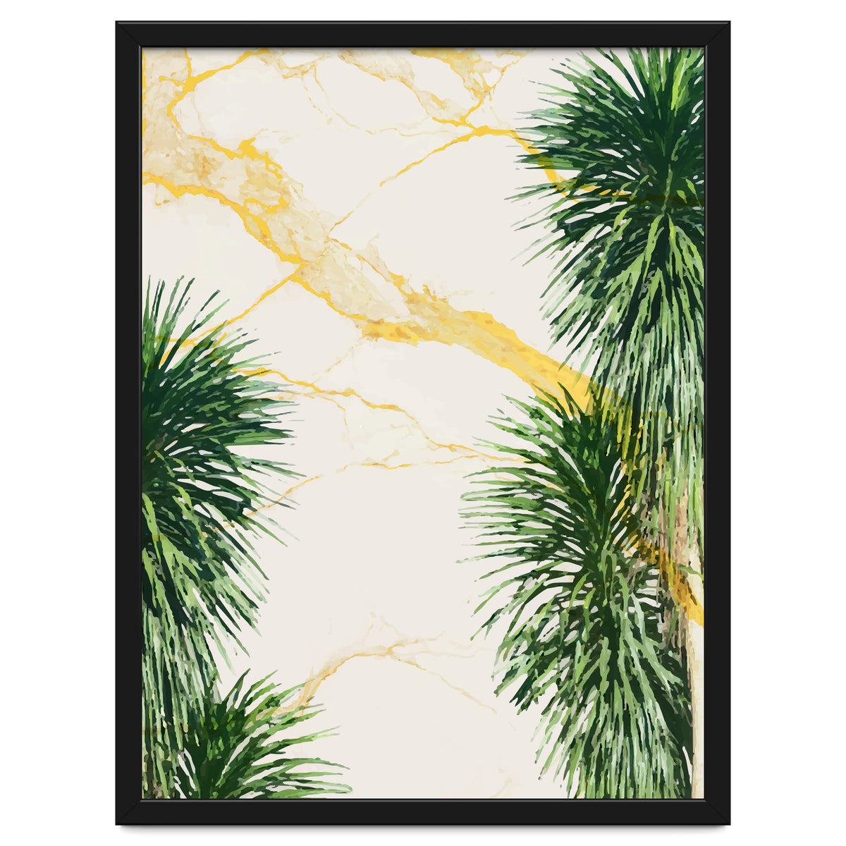 Gold marble texture with palm tree