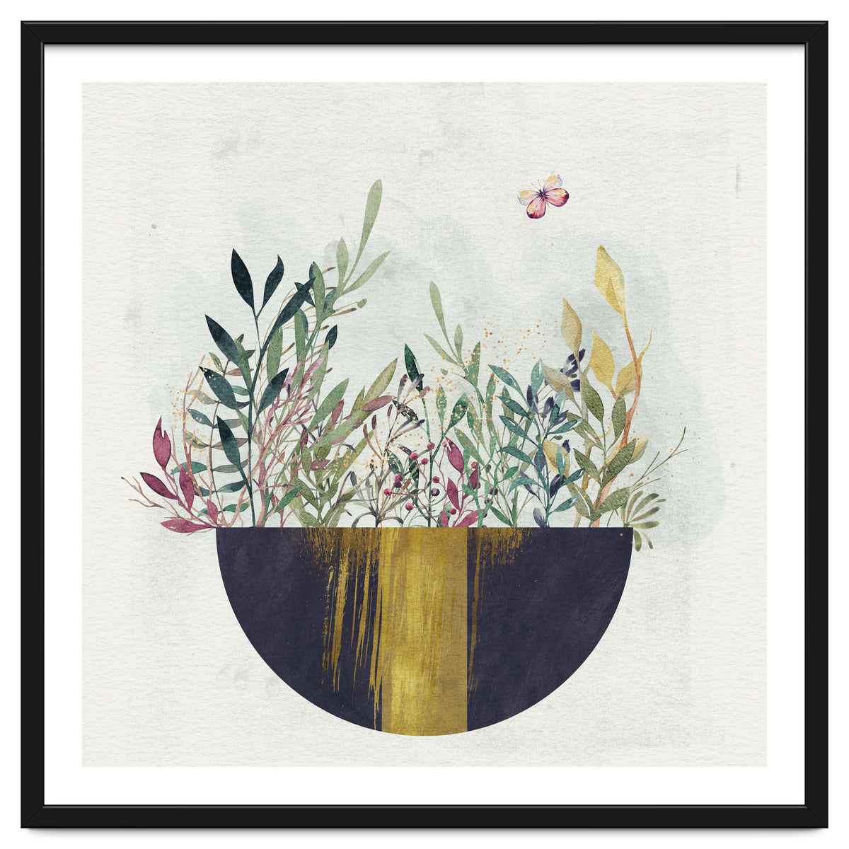 Flowers and leaves in a simple basket