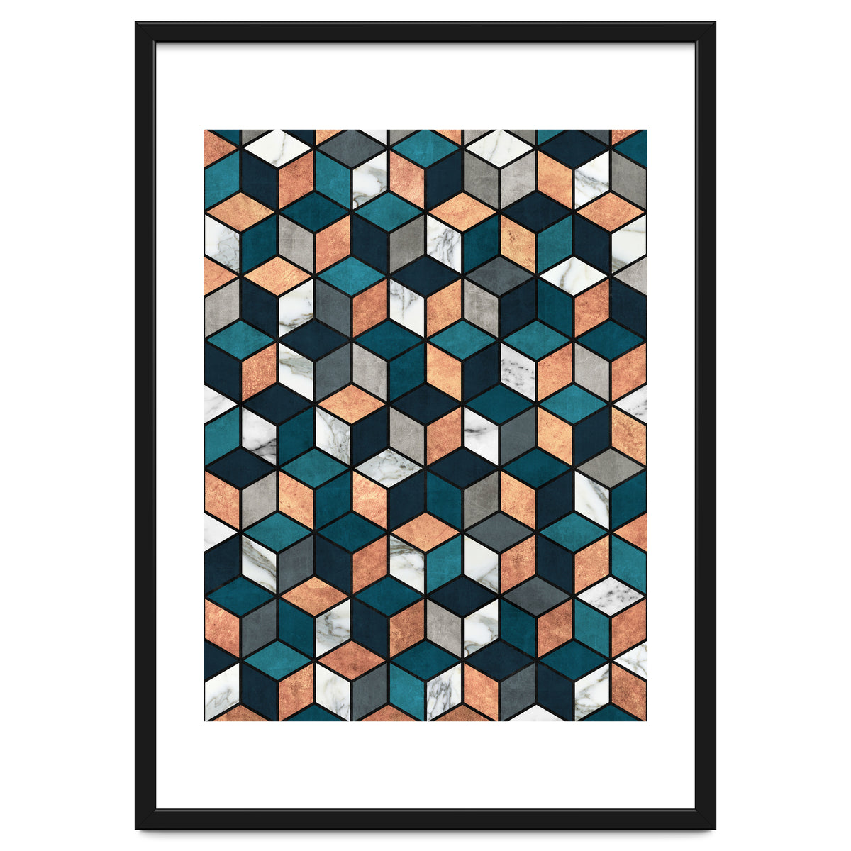 Copper, Marble and Concrete Cubes with Blue