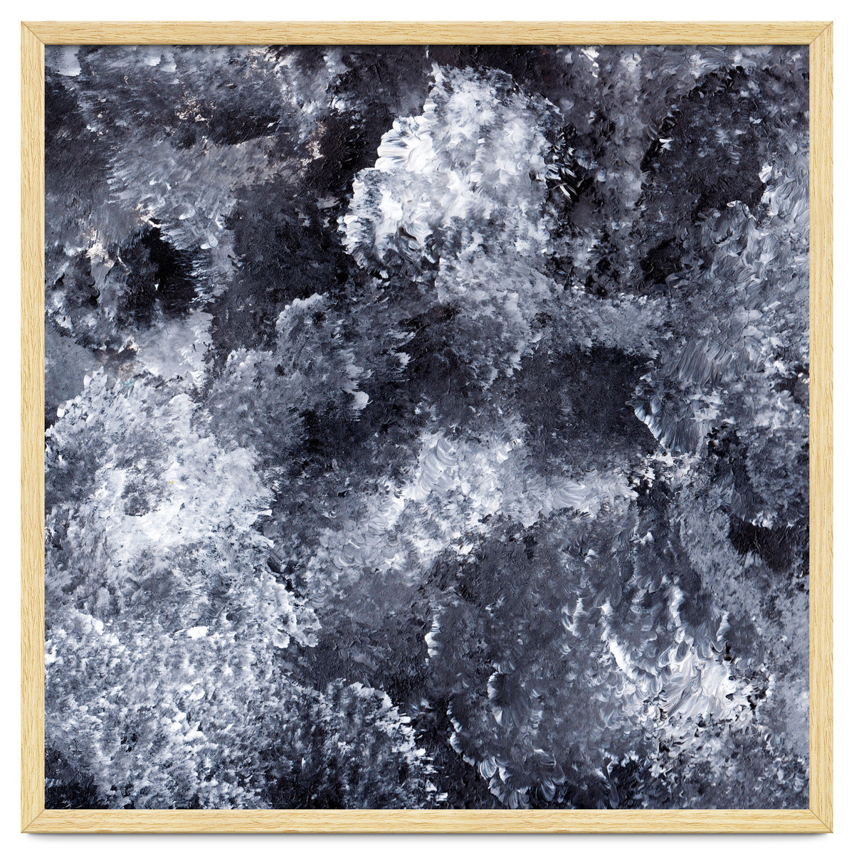 Modern Black White Acrylic Paint Brushstroke Ocean Waves