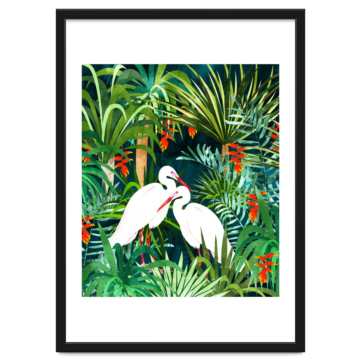To Me, You're The Perfect Heron, Tropical Jungle Wildlife Animals Birds, Botanical Stork Painting