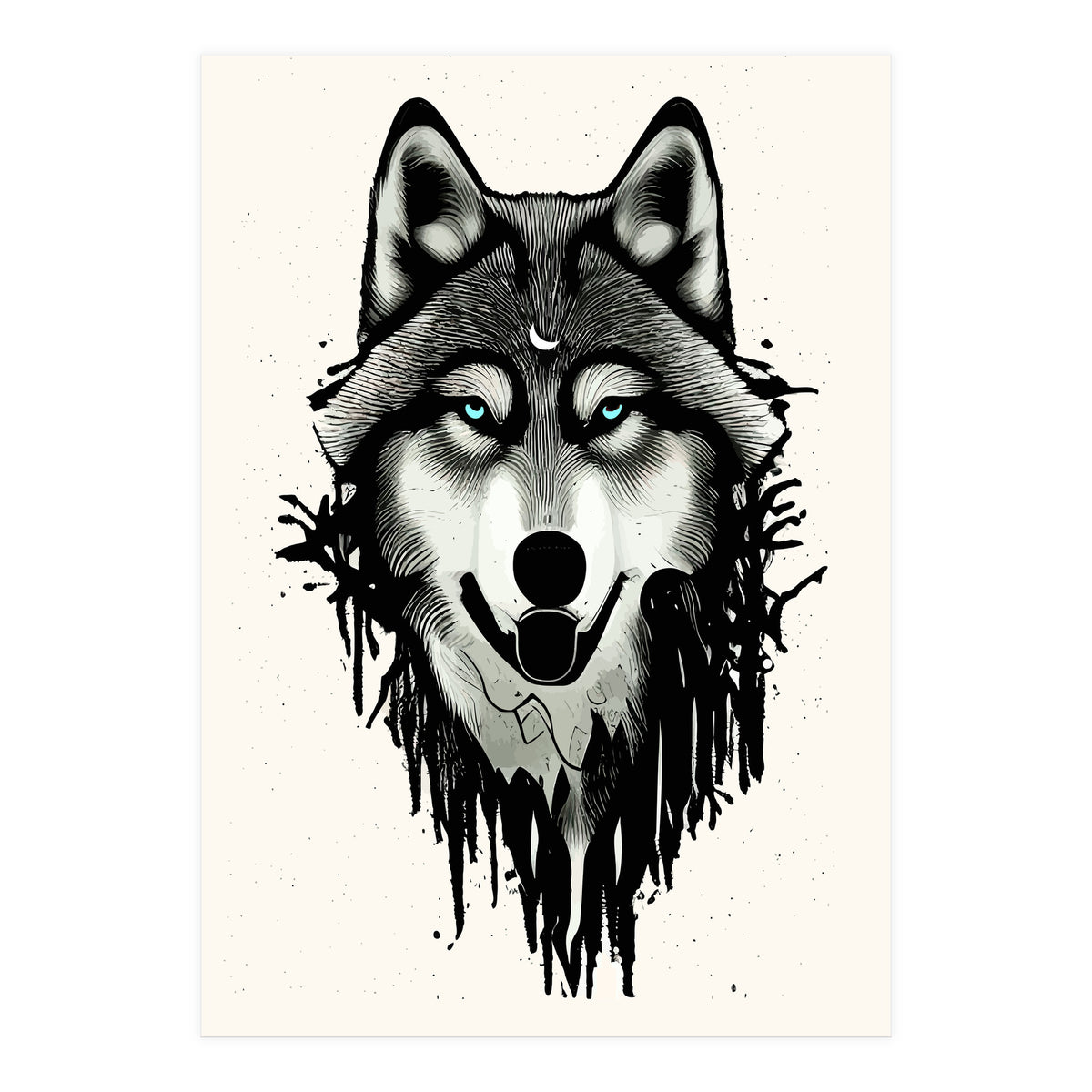 Wicked Soul, Werewolf Wolf Wild Animals Sketch, Wildlife Drawing Line Art, Wild Eclectic Dark Moon (Print Only)