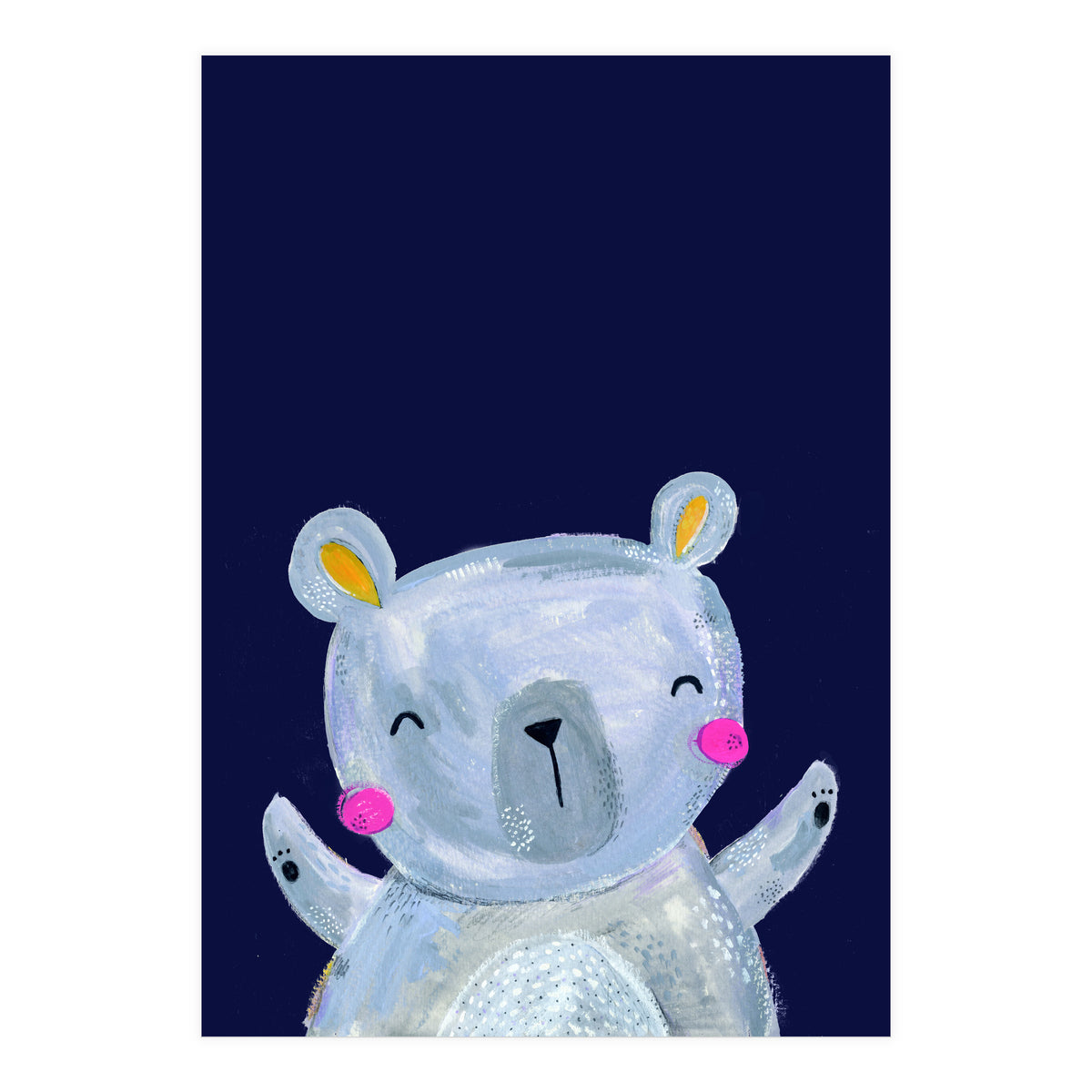 Woodland Bear On Navy (Print Only)