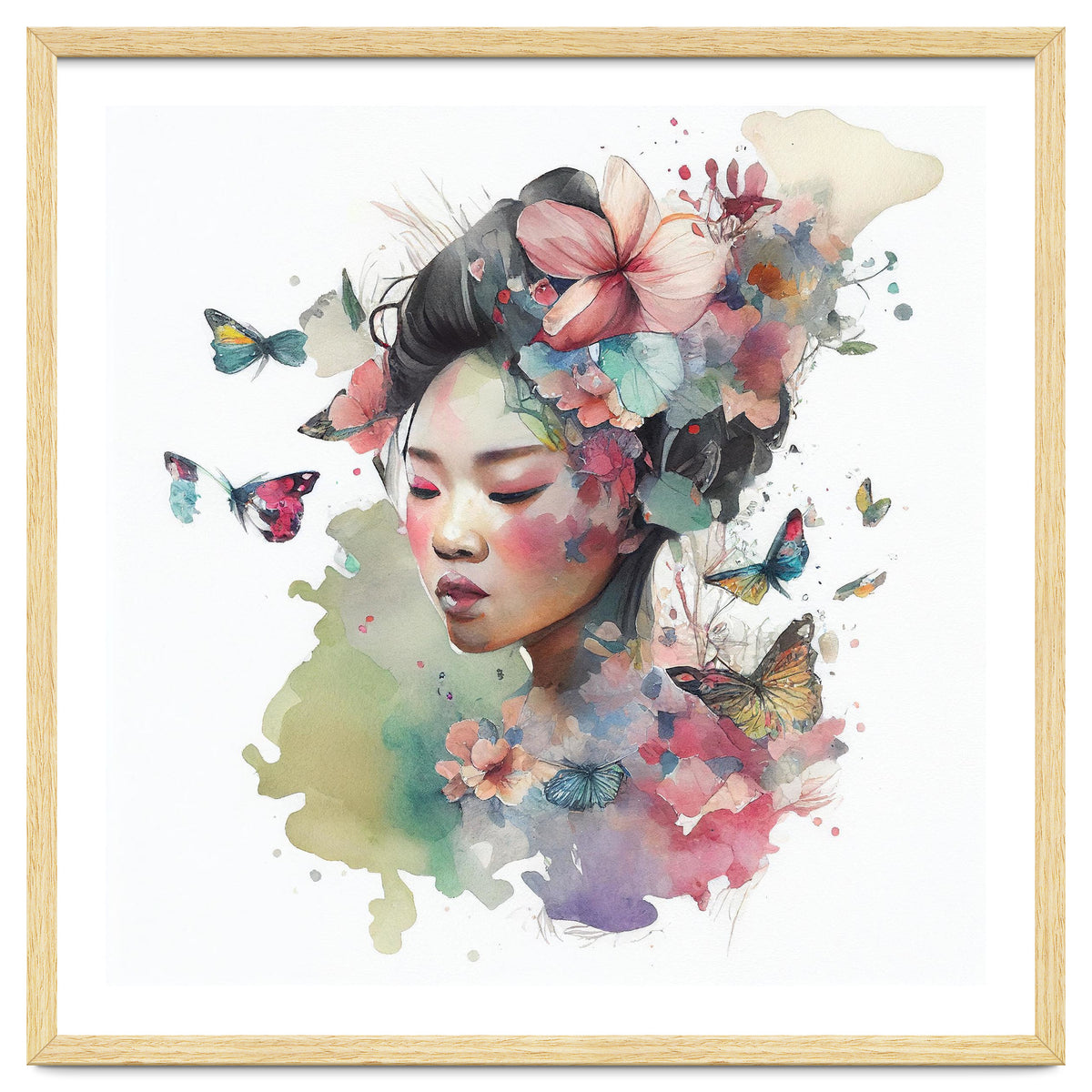 Watercolor Floral Asian Woman #6