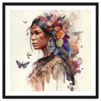 Watercolor Floral Indian Native Woman #9