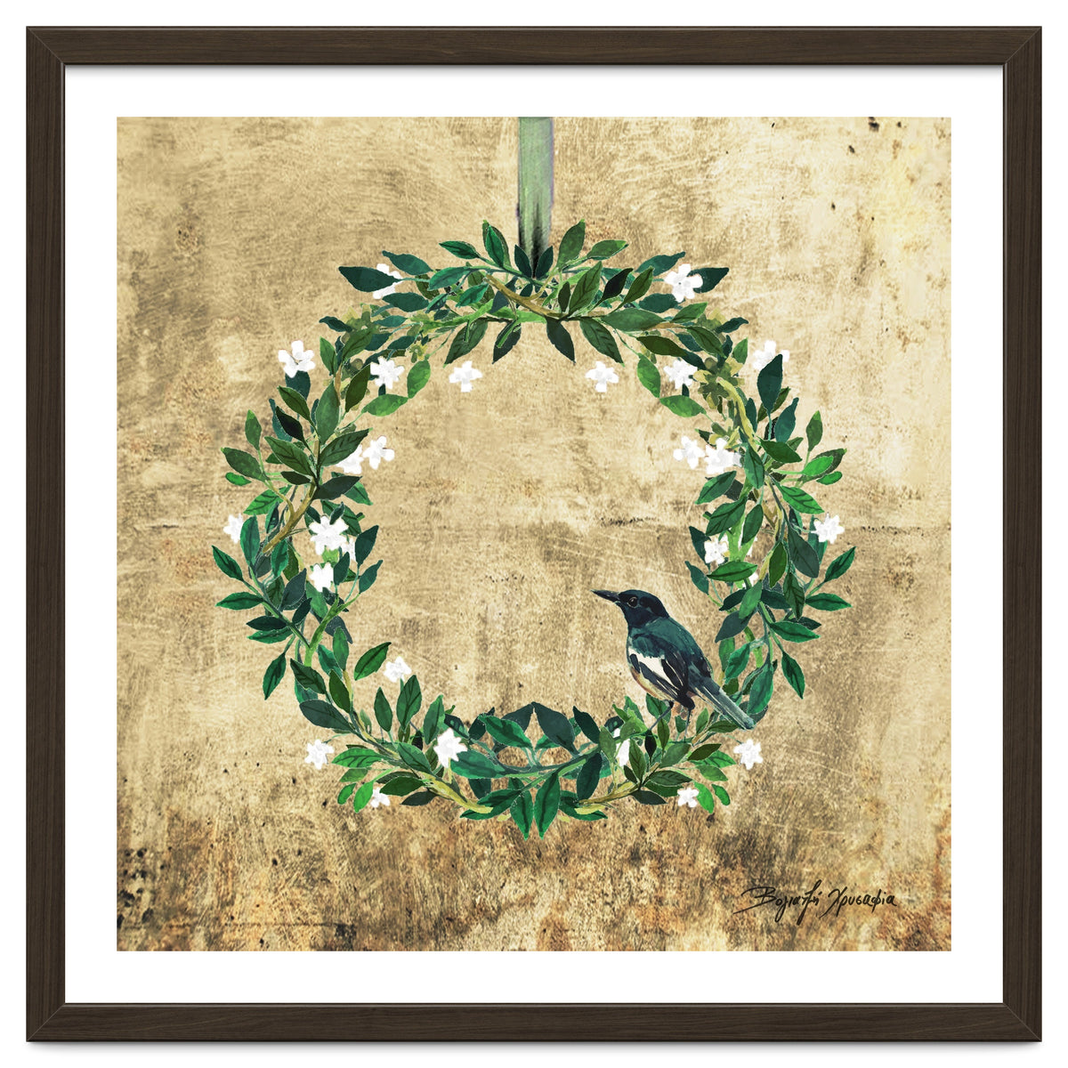 Wreath #White Flowers & Bird #Royal collection