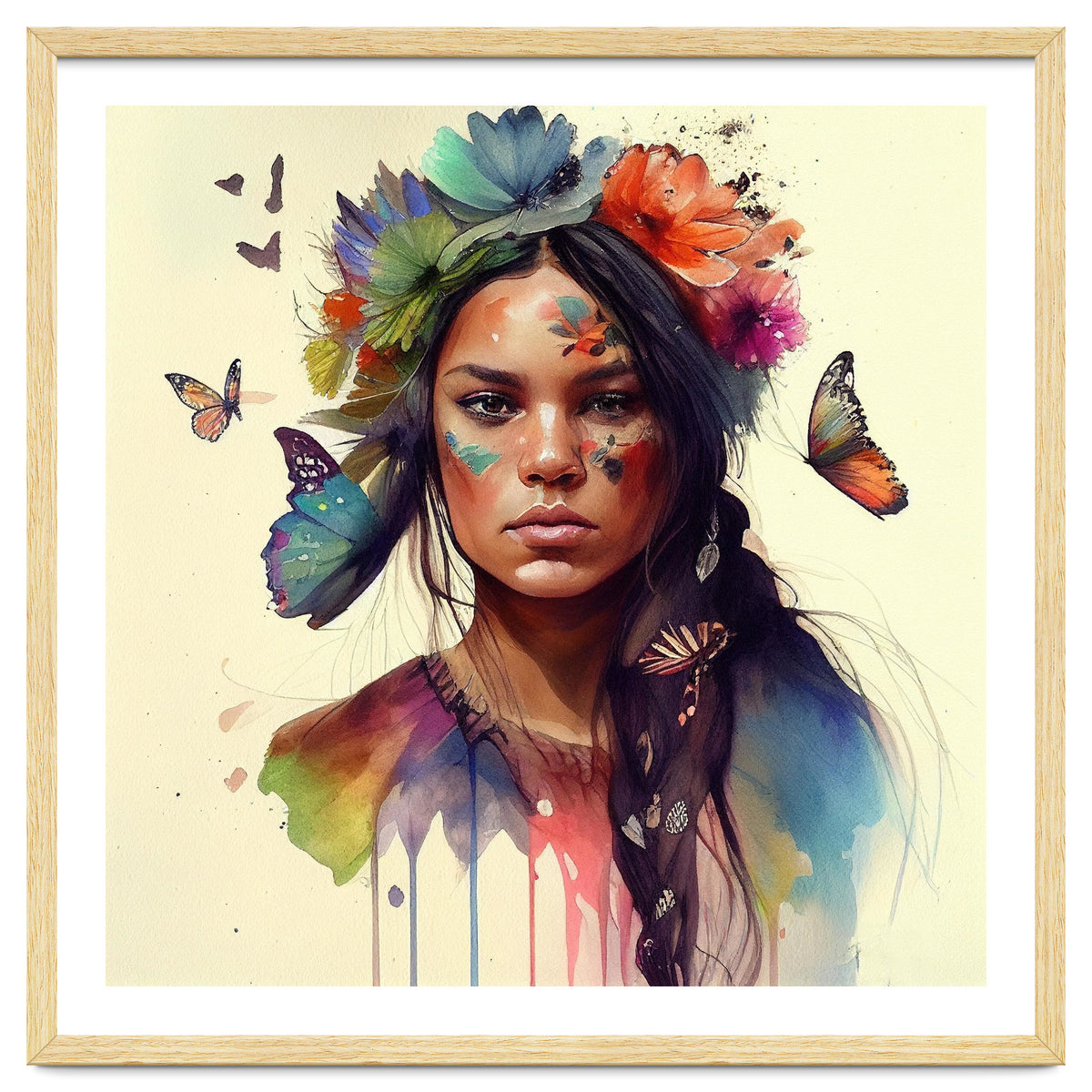 Watercolor Floral Indian Native Woman #11