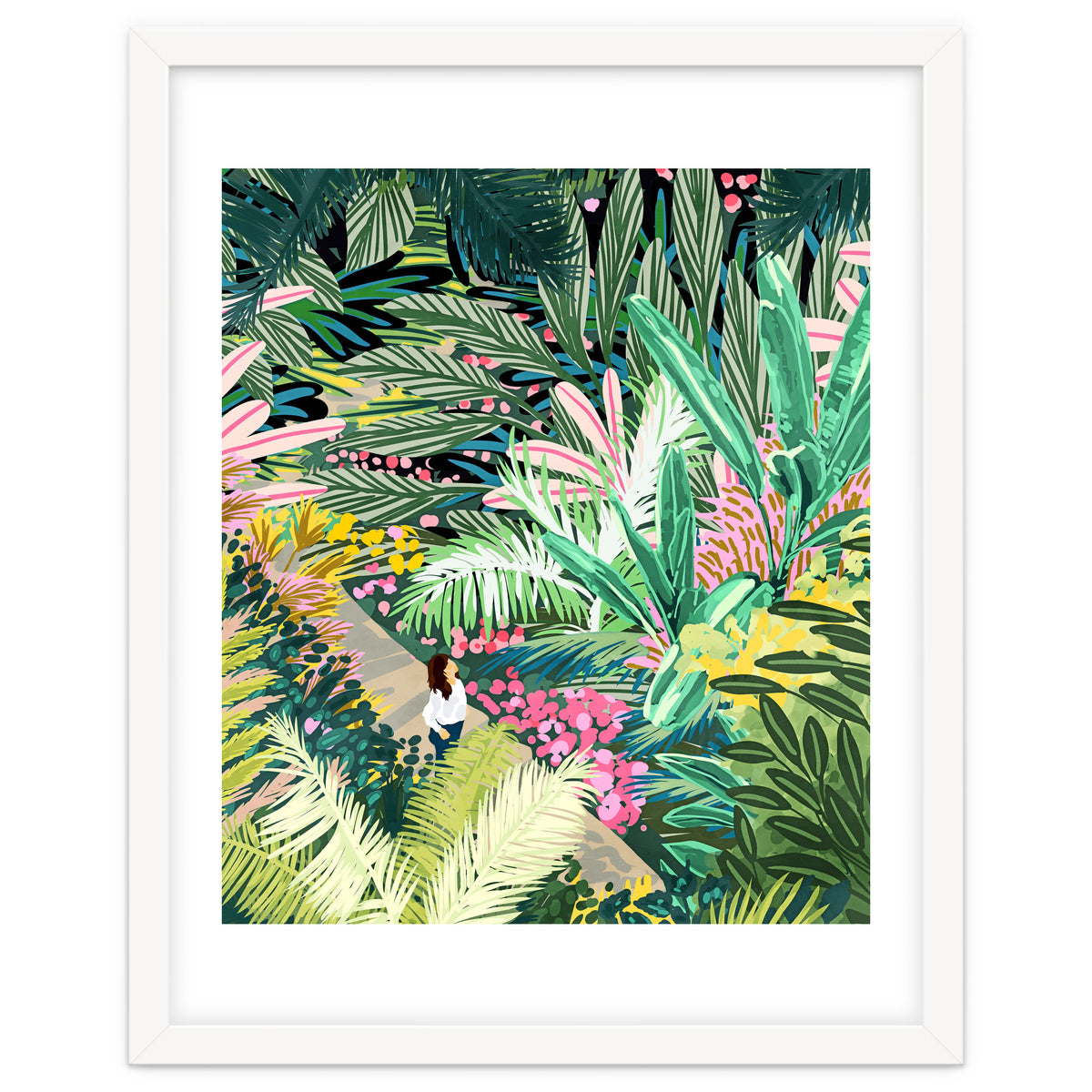 Bohemian Jungle, Tropical Botanical Nature Illustration, Forest Solo Travel Plants Painting
