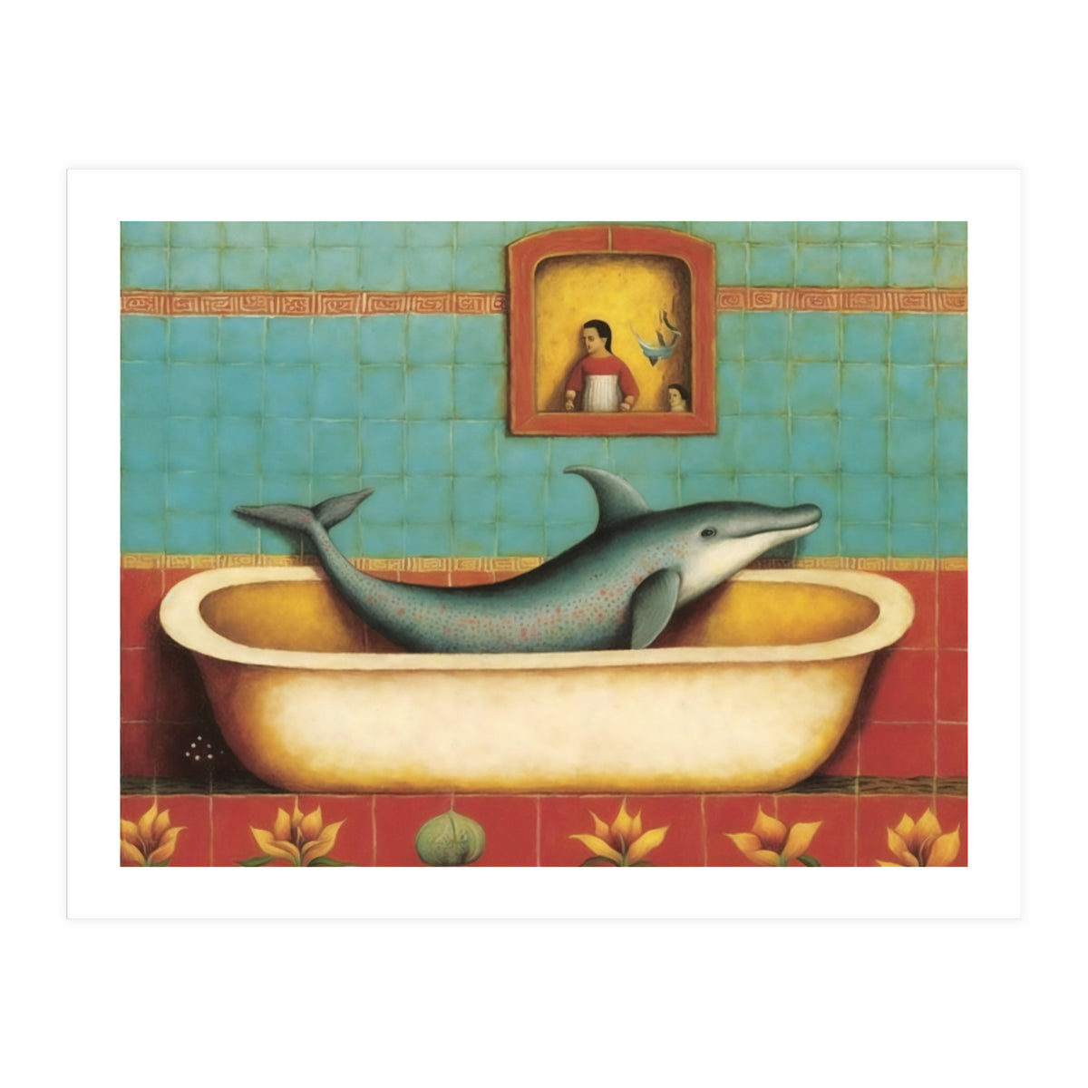 Dolphin In A Bath Folk Art (Print Only)