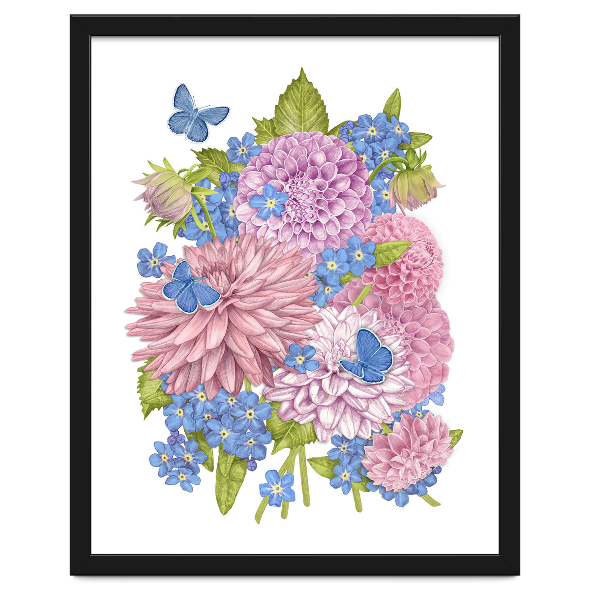 Pink Flowers and Butterflies