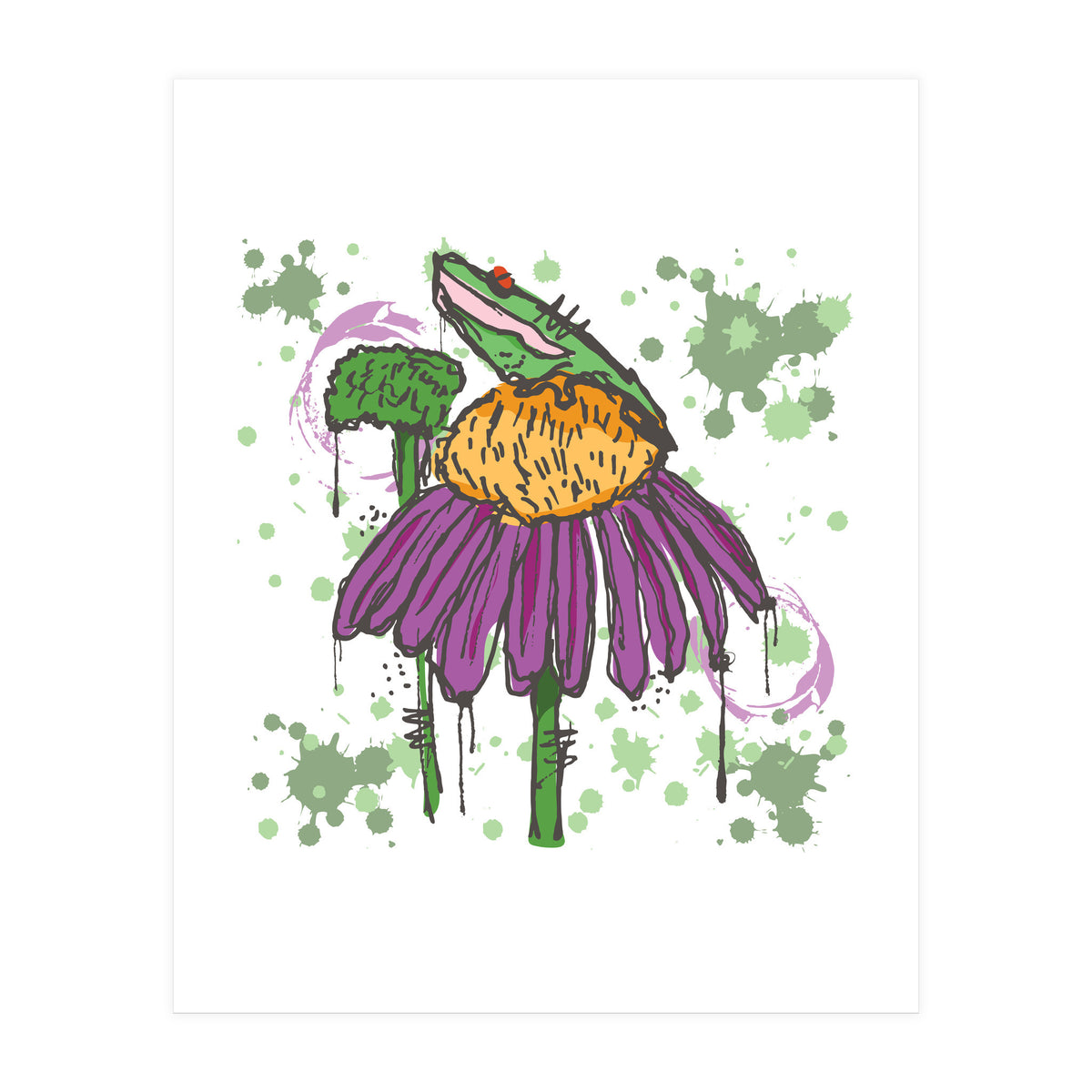 Frog On Flower sketch (Print Only)